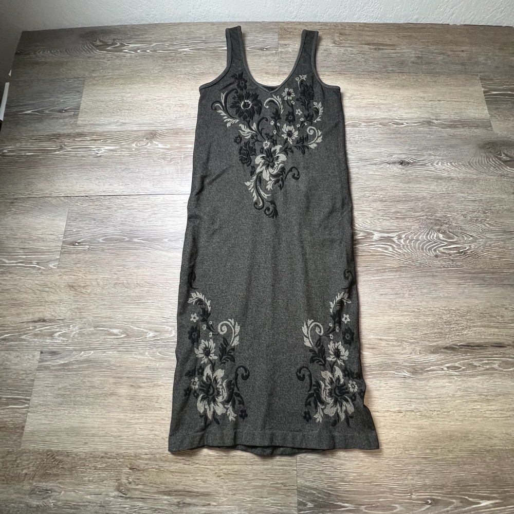 M. Rena Floral Knit Dress Womens OS Grey Sleeveless Midi Bodycon Whimsigoth